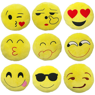 가정 훈장을 위한 22의 작풍 Emoji 이모티콘 황색 및 둥근 채워진 방석 및 베개