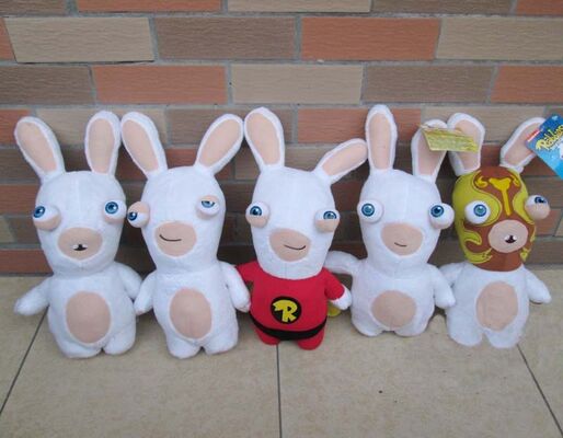 Rabbids 만화 견면 벨벳을 헛소리하는 사랑스러운 Rayman는 백색 귀여운 관례를 가지고 놀