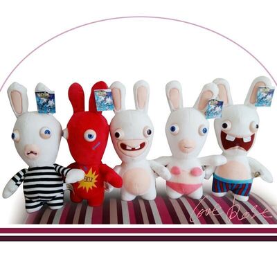 Rabbids 만화 견면 벨벳을 헛소리하는 사랑스러운 Rayman는 백색 귀여운 관례를 가지고 놀