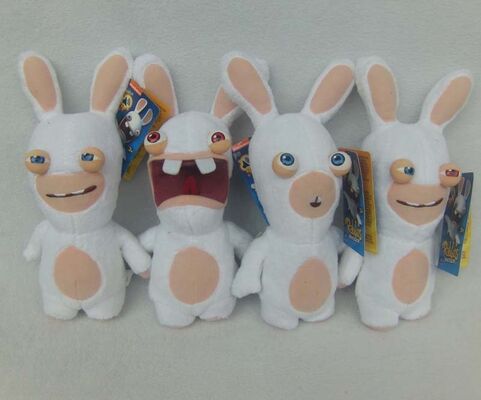Rabbids 만화 견면 벨벳을 헛소리하는 사랑스러운 Rayman는 백색 귀여운 관례를 가지고 놀