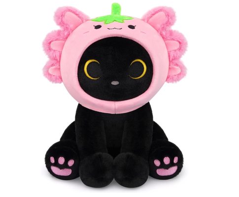 검은 고양이 플러시 딸기 액솔로틀 후드 봉제 인형
