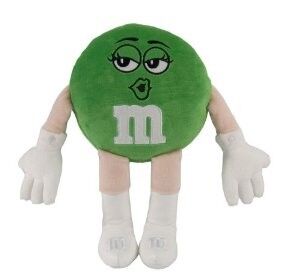 녹색 M&M 박제 동물 중간 만화 견면 벨벳은 25cm 크기를 가지고 놀